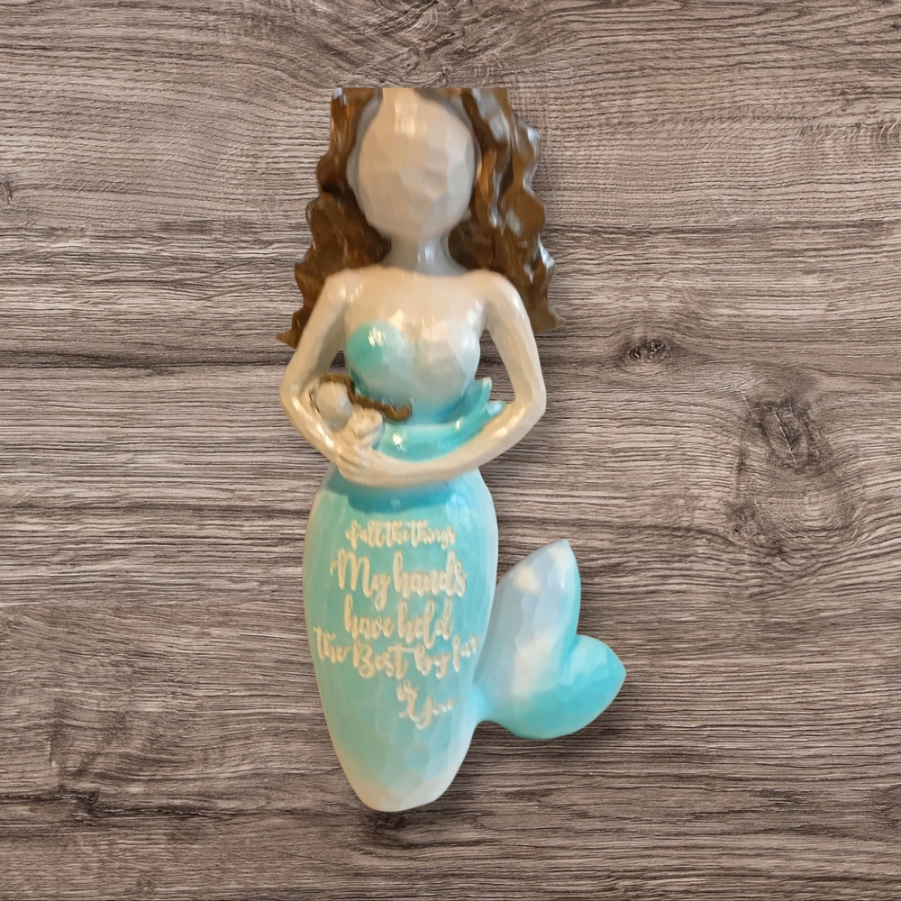 Mermaid Figurine with Brown Hair and Blue Tail